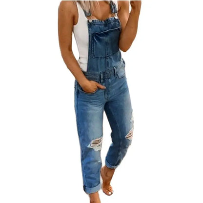 TAMBREET Hot Sale Suspenders Denim Jumpsuit For Women Fashion Ripped Jeans Jumpsuit Casual Female Clothing S-3XL Drop Shipping