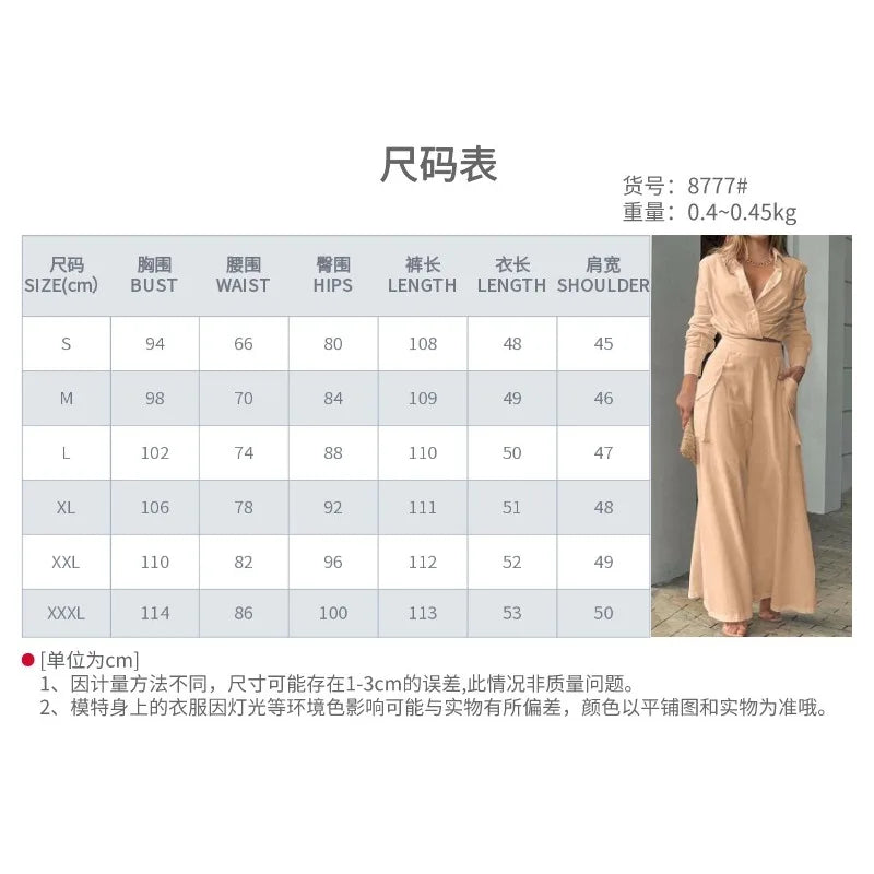 TAMBREET INS Fashion Women's Long Sleeved Crop Shirt & Loose Pocket Casual Pants Set Temperament Commuting Female Simple 2 Piece Outfits