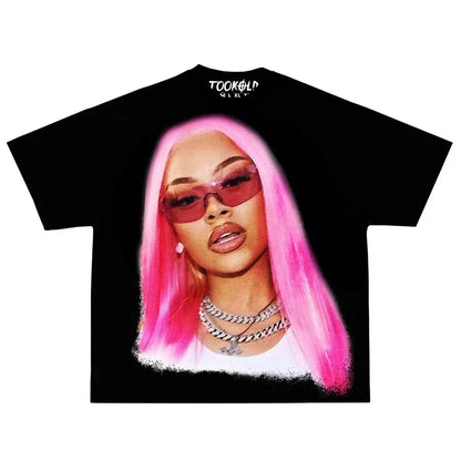 TAMBREET INS Trendy Design Sense Oversized Short Sleeve Y2k Harajuku Graphic T-shirt Women Summer American Streets Loose Retro Tops