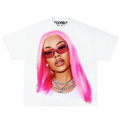 TAMBREET INS Trendy Design Sense Oversized Short Sleeve Y2k Harajuku Graphic T-shirt Women Summer American Streets Loose Retro Tops