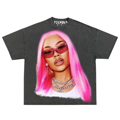 TAMBREET INS Trendy Design Sense Oversized Short Sleeve Y2k Harajuku Graphic T-shirt Women Summer American Streets Loose Retro Tops