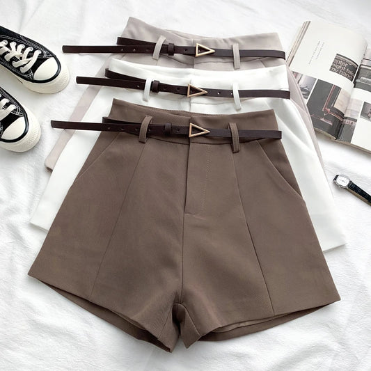 TAMBREET ITOOLIN Casual Women's Shorts A-line High Waist Short Chic Office Lady Shorts With Belted Vintage Female Trousers Spring Summer