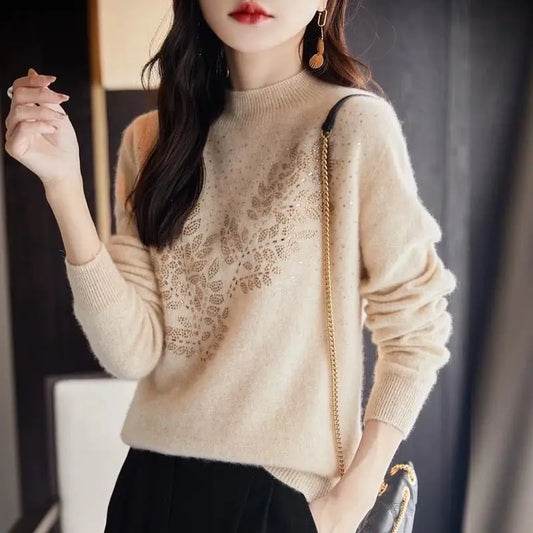 TAMBREET Imitation Cashmere  Women's Sweater,Basic Long Sleeved Sweater for Autumn and Winter, Soft shirt, Hot Diamond, Affordable,