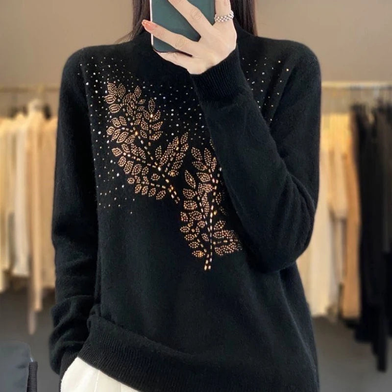 TAMBREET Imitation Cashmere  Women's Sweater,Basic Long Sleeved Sweater for Autumn and Winter, Soft shirt, Hot Diamond, Affordable,