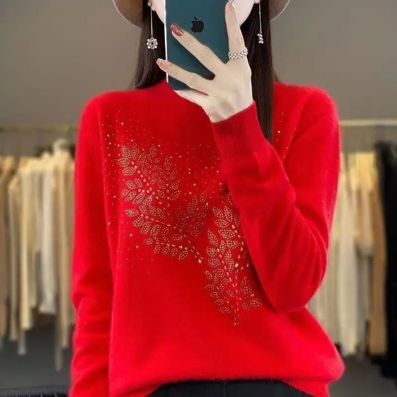 TAMBREET Imitation Cashmere  Women's Sweater,Basic Long Sleeved Sweater for Autumn and Winter, Soft shirt, Hot Diamond, Affordable,