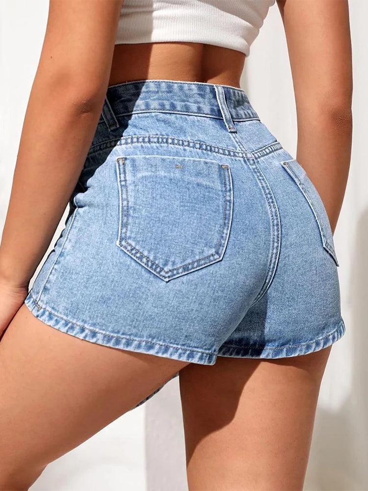 TAMBREET  Irregular Denim Shorts Skirt Women High Waist Button Pocket Mini Skirts 2024 Spring Summer Casual Solid Female Short Pants New