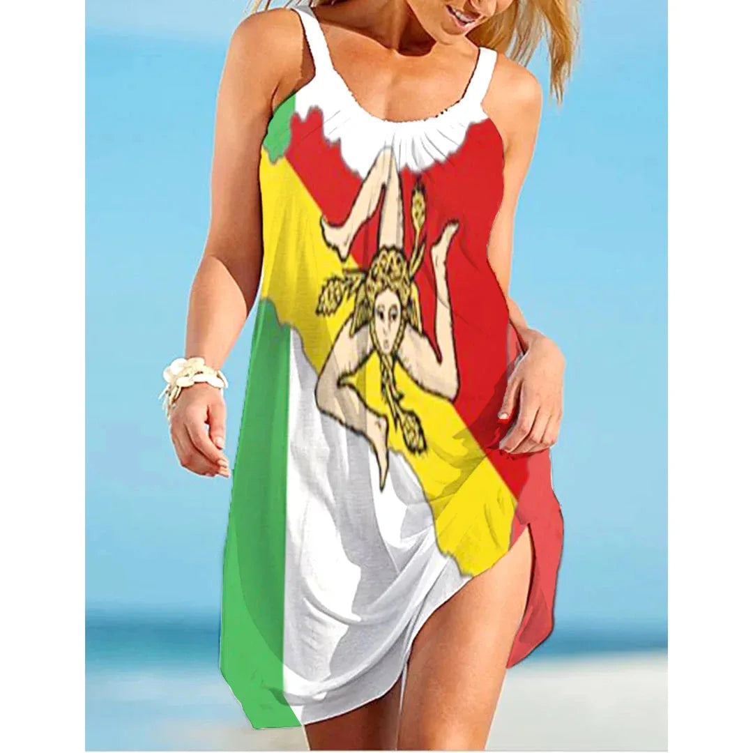 TAMBREET Italy Flag Dress Women Fashion Beach Strap Dress Bohemian Sleeveless Midi Dresses Party Evening Elegant Sundress Portugal 2024