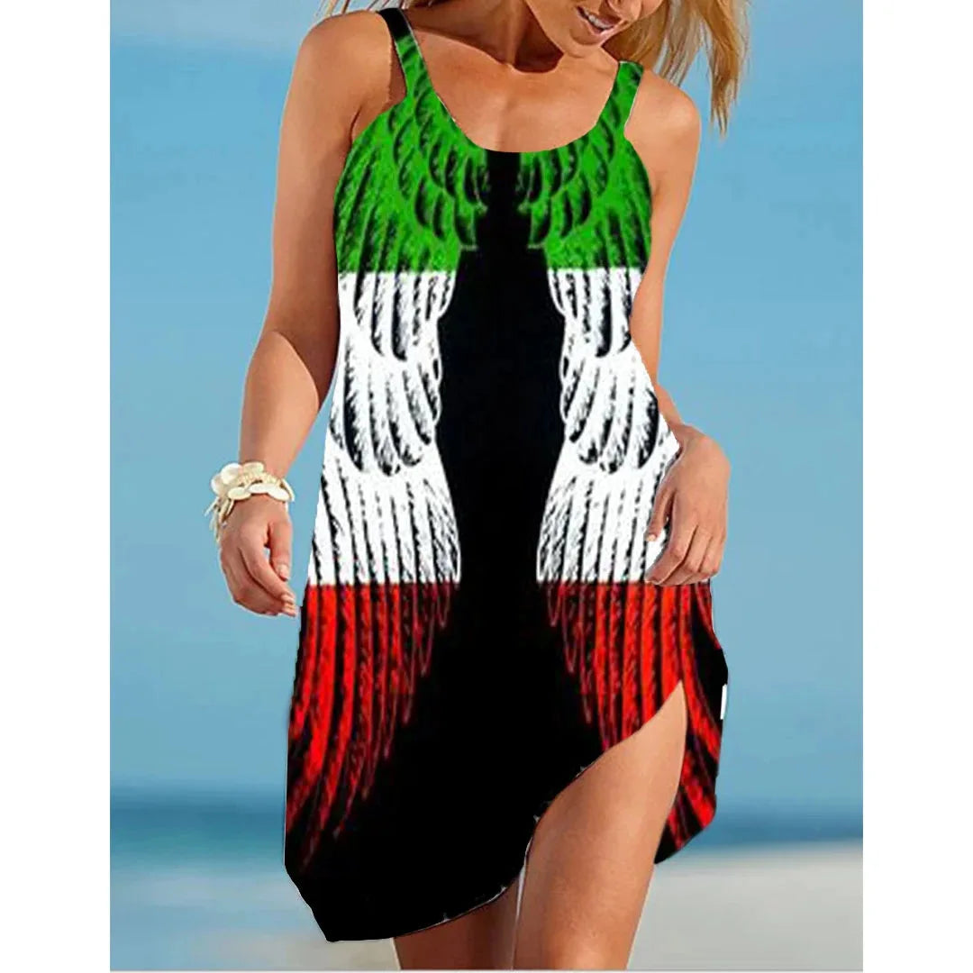 TAMBREET Italy Flag Dress Women Fashion Beach Strap Dress Bohemian Sleeveless Midi Dresses Party Evening Elegant Sundress Portugal 2024