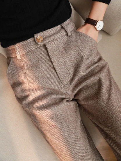 TAMBREET JMPRS Woolen Pants Women Harem Pencil Pants Women 2022 Autumn Winter High Waisted Casual Suit Pants Office Ladies Trousers New