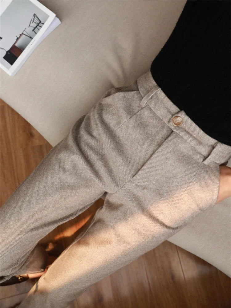 TAMBREET JMPRS Woolen Pants Women Harem Pencil Pants Women 2022 Autumn Winter High Waisted Casual Suit Pants Office Ladies Trousers New