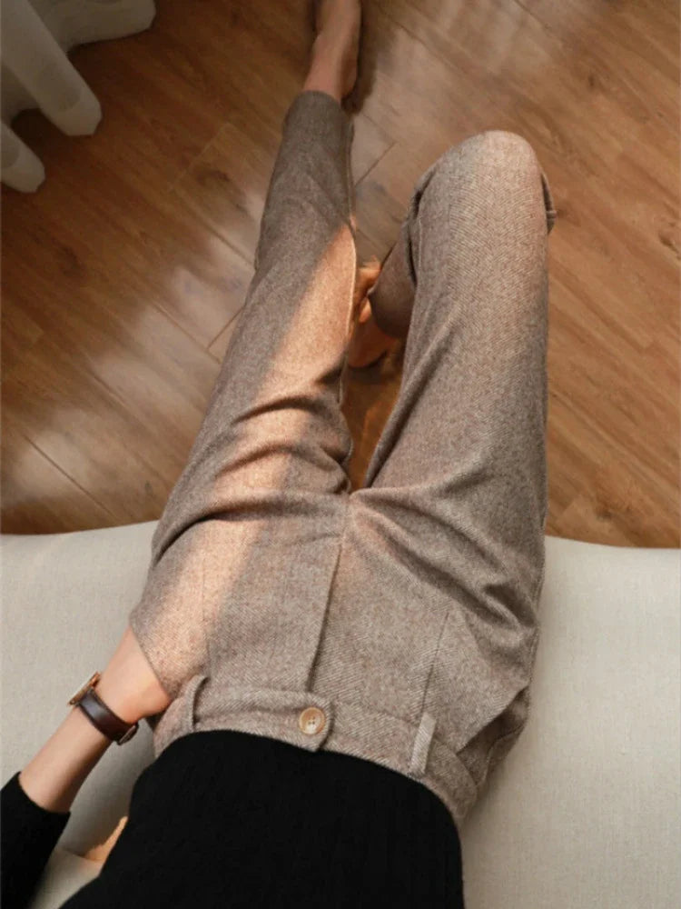 TAMBREET JMPRS Woolen Pants Women Harem Pencil Pants Women 2022 Autumn Winter High Waisted Casual Suit Pants Office Ladies Trousers New