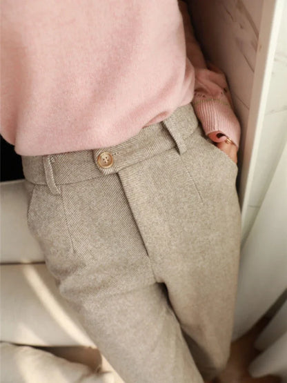 TAMBREET JMPRS Woolen Pants Women Harem Pencil Pants Women 2022 Autumn Winter High Waisted Casual Suit Pants Office Ladies Trousers New