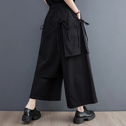 TAMBREET Japanese Yamamoto Dark Black Style Chic Girls Spring Summer Wide Leg Pants High Waist Fashion Ladies Culottes Women Casual Pants