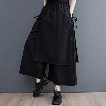 TAMBREET Japanese Yamamoto Dark Black Style Chic Girls Spring Summer Wide Leg Pants High Waist Fashion Ladies Culottes Women Casual Pants