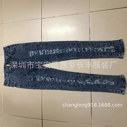 TAMBREET Jeans Ankle Length Women Pencil Denim Hole Pants Ripped Pockets High Waist Jean Skinny Streetwear Button Washed Distressed