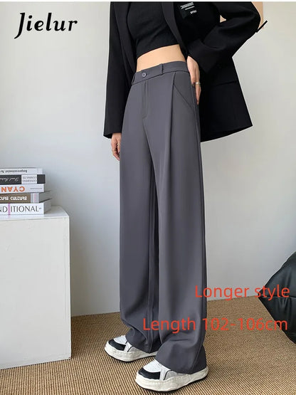 TAMBREET Jielur Grey Khaki Suit Trousers for Women New Korean High-waisted Casual Pants for Women Straight Leg Baggy Pants Female Y2K