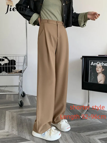 TAMBREET Jielur Grey Khaki Suit Trousers for Women New Korean High-waisted Casual Pants for Women Straight Leg Baggy Pants Female Y2K