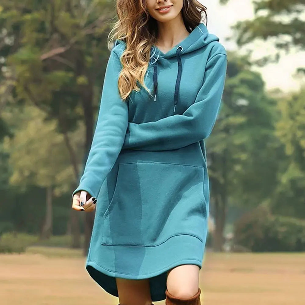 TAMBREET Jocoo Jolee Casual Loose Solid Women Hoodies Long Style Sweatshirt Casual Pocket Oversized Hoodie kpop Hoody Dress Pullover