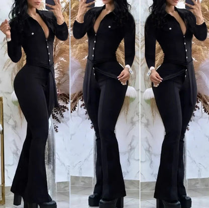 TAMBREET Jumpsuit Women 2024 Autumn Fashion Button Casual Turn-Down Collar Long Sleeve Skinny Bootcut Jumpsuit with Belt Y2K Streetwear