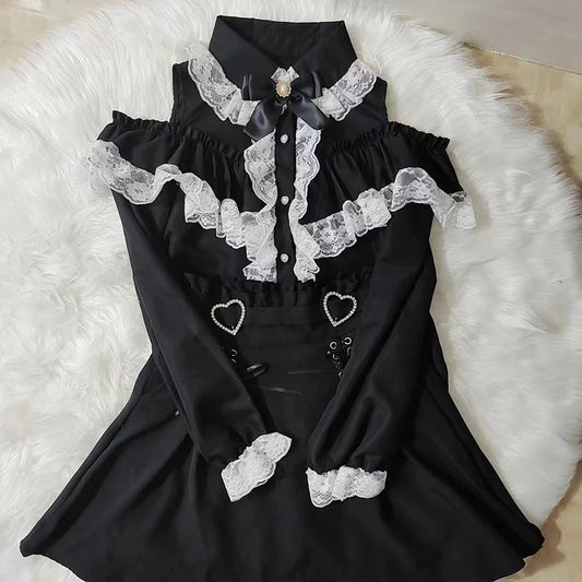 TAMBREET Kawaii Women Shirts Jirai Kei Lolita Y2K Cute Japanese Style Blouse Elegant Long Sleeve Sweet Tops Casual Aesthetic Shirt 2024