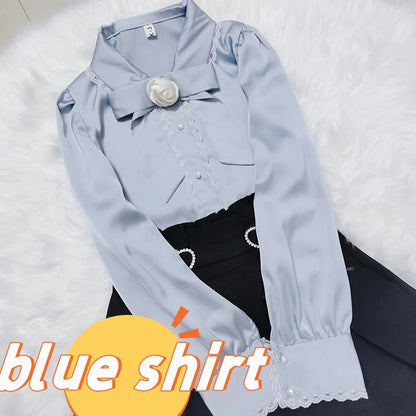 TAMBREET Kawaii Women Shirts Jirai Kei Lolita Y2K Cute Japanese Style Blouse Elegant Long Sleeve Sweet Tops Casual Aesthetic Shirt 2024