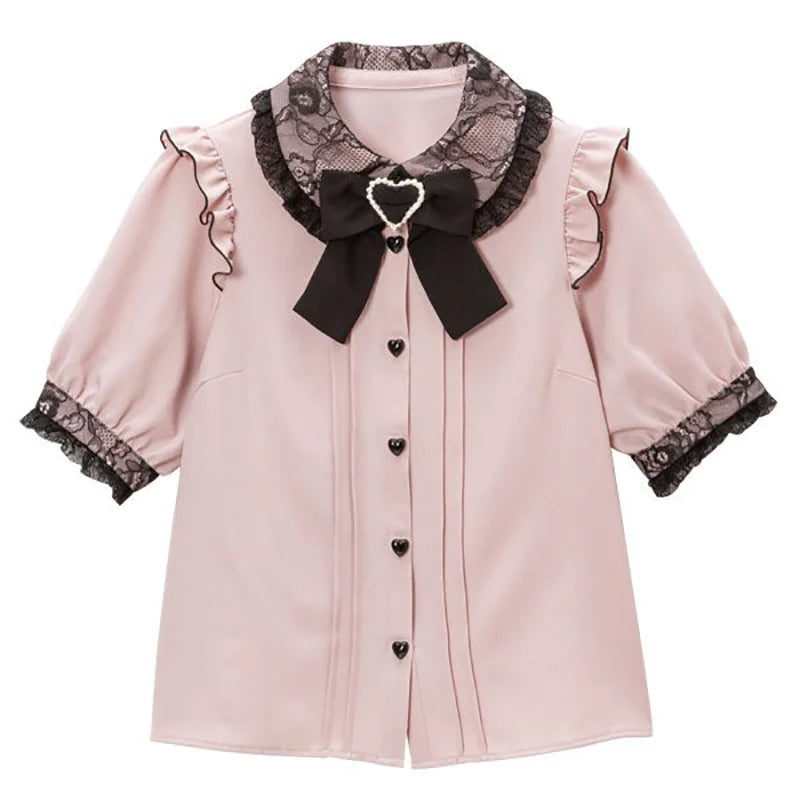 TAMBREET Kawaii Women Shirts Jirai Kei Lolita Y2K Cute Japanese Style Blouse Elegant Long Sleeve Sweet Tops Casual Aesthetic Shirt 2024