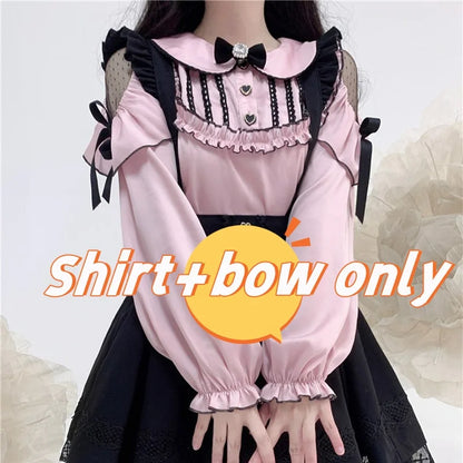 TAMBREET Kawaii Women Shirts Jirai Kei Lolita Y2K Cute Japanese Style Blouse Elegant Long Sleeve Sweet Tops Casual Aesthetic Shirt 2024