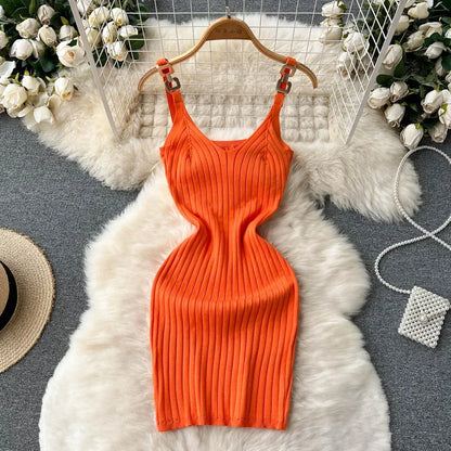 TAMBREET Knitted Summer Women Solid Dress 2024 Slim V Neck Elegant Sexy Vacation Fashion Ladies A Line Midi Dresses