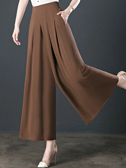 TAMBREET Korean Version High-Quality Elastic High Waisted Chiffon Wide leg Pants for Spring and Summer Women's Loose Straight Leg Pants