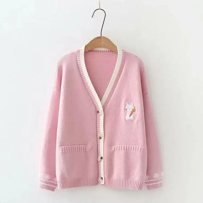 TAMBREET Korobov Korean Sweet Chic Women Sweaters Japanese V Neck Long Sleeve Cute Cardigans 2021 New Embroidery Cardigan