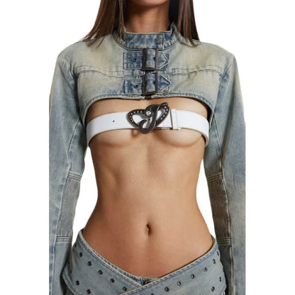 TAMBREET LGRQ Y2K Fashion Street Wear Midriff-baring Denim Short Jacket Mini Skirt Two-piece Sets Trendy High Quality 2024 Design 19F1856