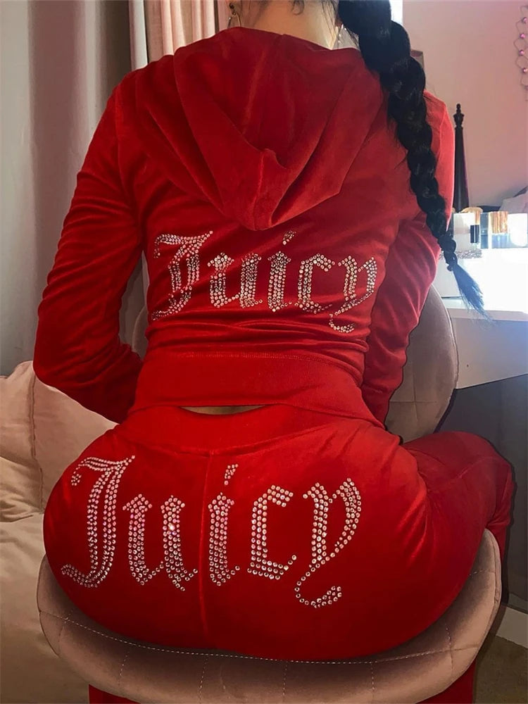 TAMBREET LMY New Juicy Tracksuit Women two piece set velour suits velvet zipper sweatshirt and pants velvet sweatshirt woman tracksuit