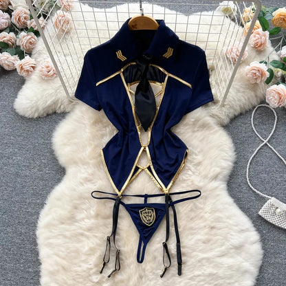 TAMBREET Leather Sexy Hot Sweet Slim Bodysuit Romper Women Uniform Sheath Lingerie Cosplay V Neck Full Body Sexy Binding Rope Jumpsuit