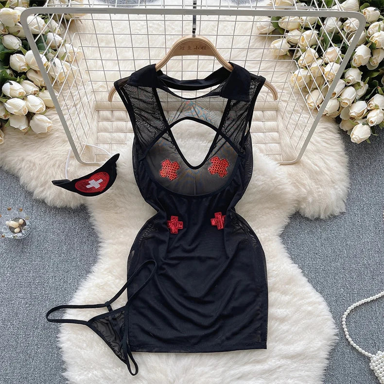 TAMBREET Leather Sexy Hot Sweet Slim Bodysuit Romper Women Uniform Sheath Lingerie Cosplay V Neck Full Body Sexy Binding Rope Jumpsuit