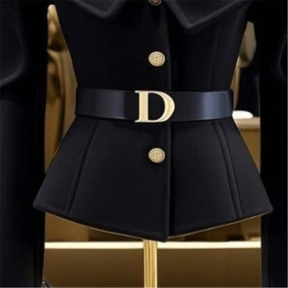 TAMBREET  Black Short Jacket for Women Small Fragrance Letter Belt Coat High End Design Turn Down Collar Tops Autumn Winter