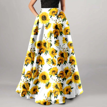 TAMBREET Long A Lined Skirts For Women Bohemian Floral Print Maxi Skirt High Waist Pocket Party Beach Long Skirt Ropa De Mujer 2024