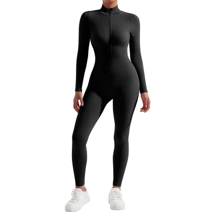 TAMBREET Long Sleeve Jumpsuit Women Solid Bodycon Summer Bodysuit Fashion Streetwear Zipper Outfits Romper Overalls Sportswear Women