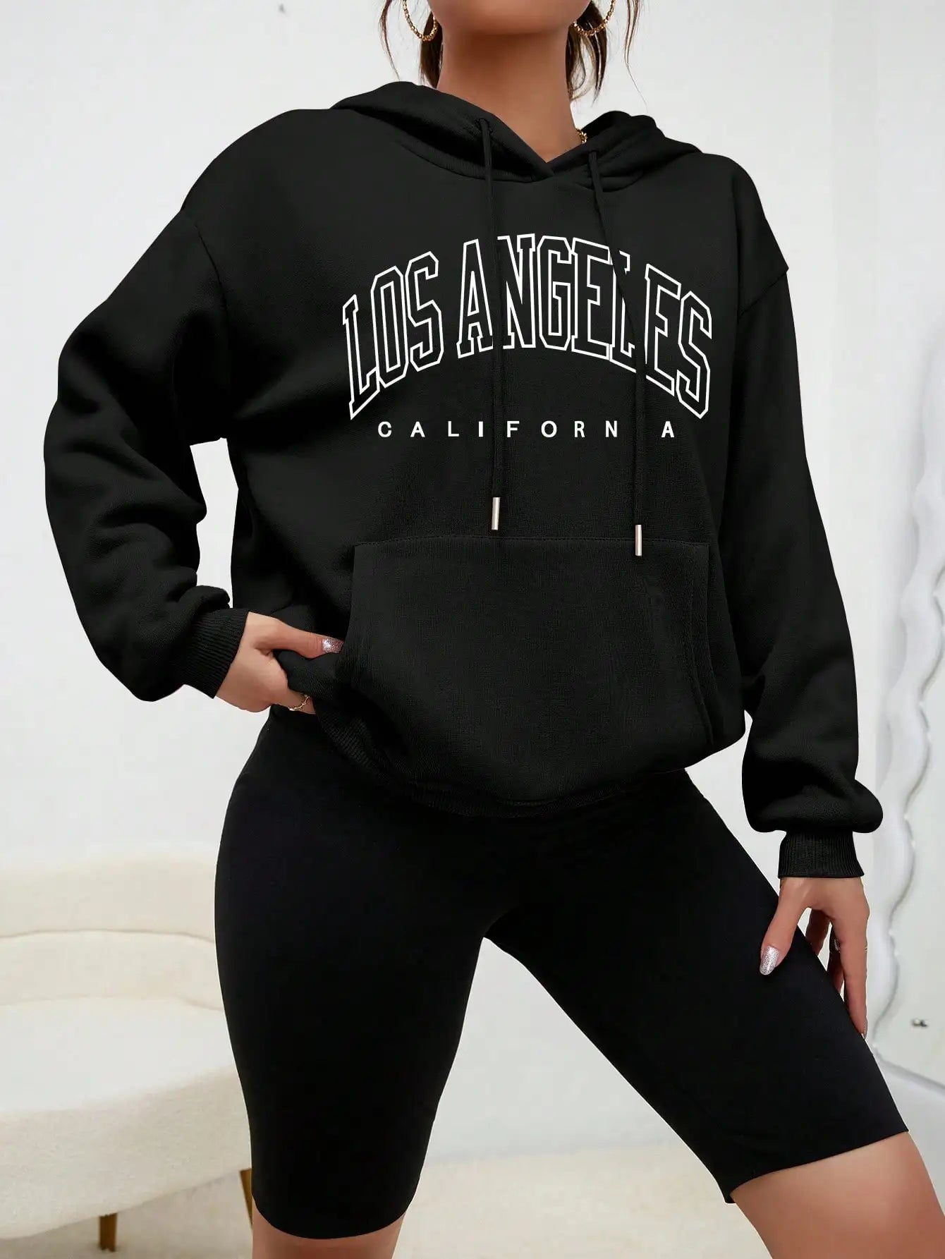 TAMBREET Los Angeles Art Letter Design Women Streetwear American Style Fashion Sweatshirt Autumn Hip Hop Female Hoodies Casual Fleece Top