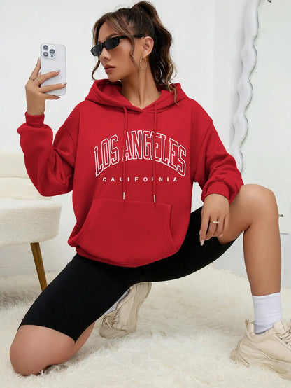 TAMBREET Los Angeles Art Letter Design Women Streetwear American Style Fashion Sweatshirt Autumn Hip Hop Female Hoodies Casual Fleece Top