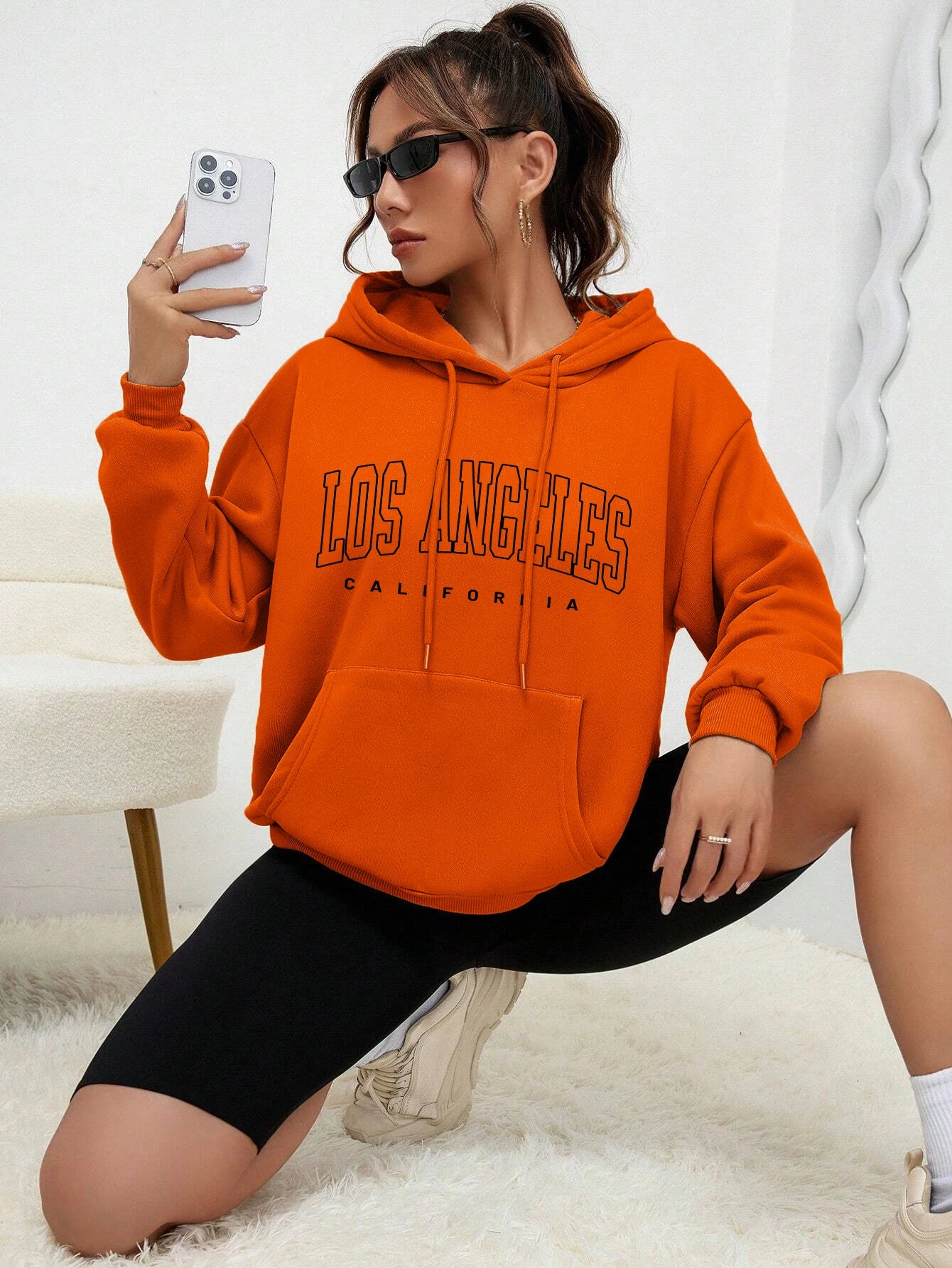 TAMBREET Los Angeles Art Letter Design Women Streetwear American Style Fashion Sweatshirt Autumn Hip Hop Female Hoodies Casual Fleece Top