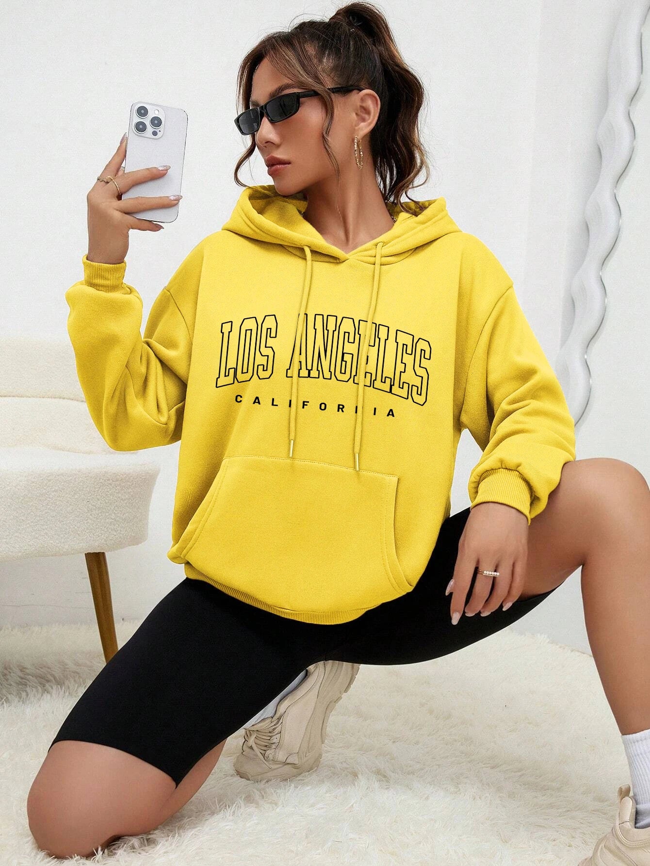 TAMBREET Los Angeles Art Letter Design Women Streetwear American Style Fashion Sweatshirt Autumn Hip Hop Female Hoodies Casual Fleece Top