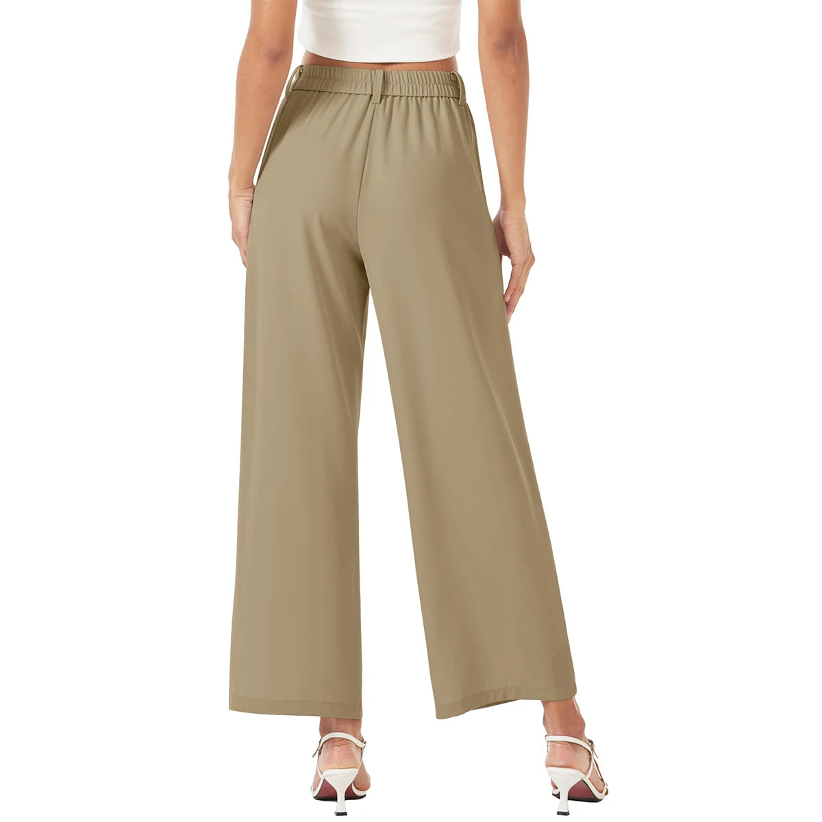 TAMBREET MAGCOMSEN Women's Business Casual Pants Narrow Waist Wide Leg Work Dress Pants Summer Lightweight Breathable