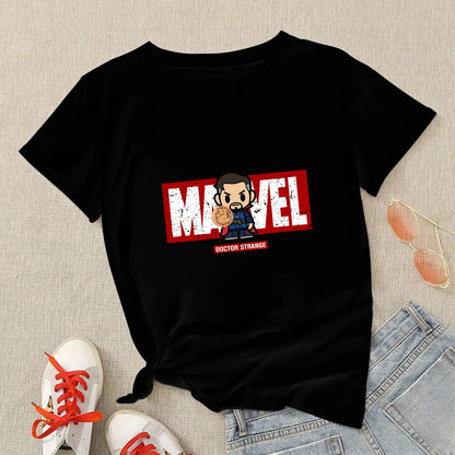 TAMBREET Marvel T-shirts Woman Hipster Black Spiderman Shirt Streetwear Summer Harajuku T Shirt Short Sleeve Tops Tee Clothes For Women