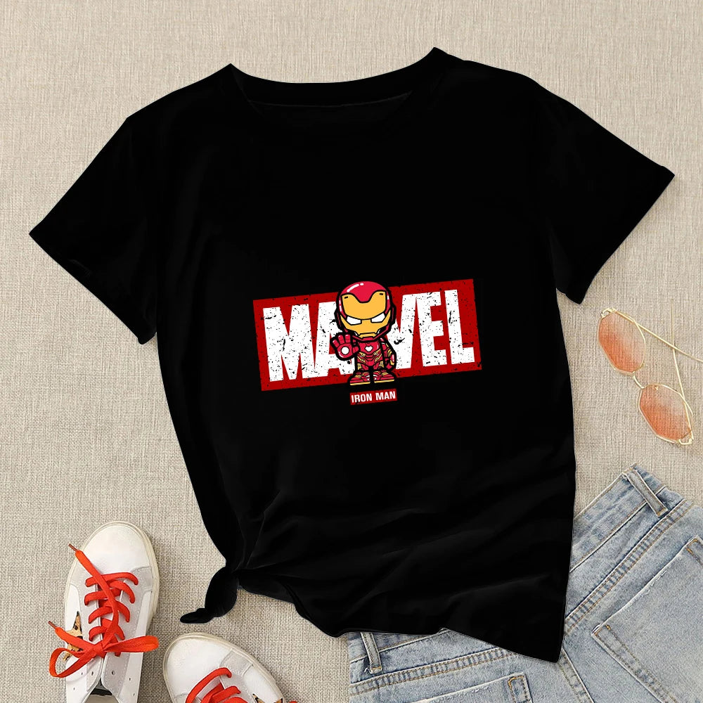 TAMBREET Marvel T-shirts Woman Hipster Black Spiderman Shirt Streetwear Summer Harajuku T Shirt Short Sleeve Tops Tee Clothes For Women