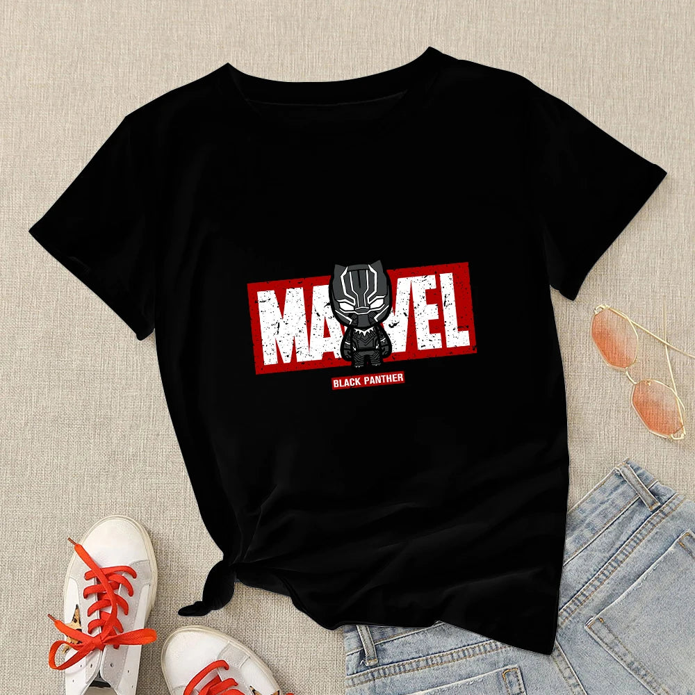 TAMBREET Marvel T-shirts Woman Hipster Black Spiderman Shirt Streetwear Summer Harajuku T Shirt Short Sleeve Tops Tee Clothes For Women