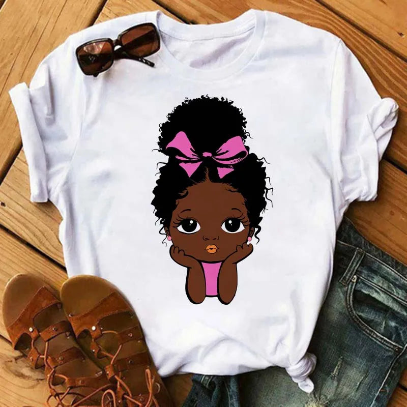 TAMBREET Maycaur Fashion Women Black Girl Print Magic T Shirt Summer Short Sleeve Ladies T-shirts 90s Ulzzang Shirt Casual Round Neck Tee