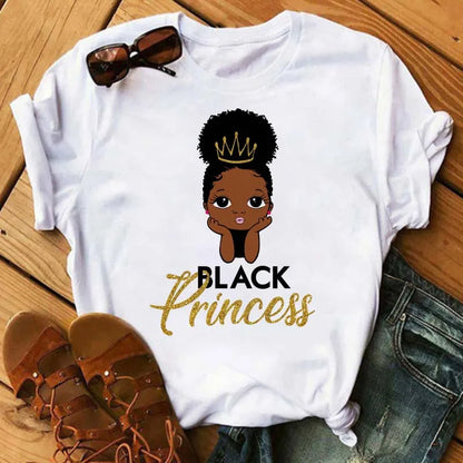 TAMBREET Maycaur Fashion Women Black Girl Print Magic T Shirt Summer Short Sleeve Ladies T-shirts 90s Ulzzang Shirt Casual Round Neck Tee