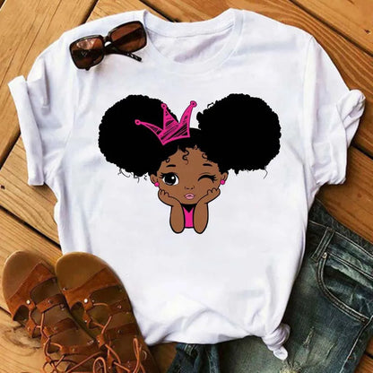 TAMBREET Maycaur Fashion Women Black Girl Print Magic T Shirt Summer Short Sleeve Ladies T-shirts 90s Ulzzang Shirt Casual Round Neck Tee