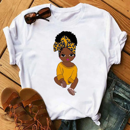 TAMBREET Maycaur Fashion Women Black Girl Print Magic T Shirt Summer Short Sleeve Ladies T-shirts 90s Ulzzang Shirt Casual Round Neck Tee