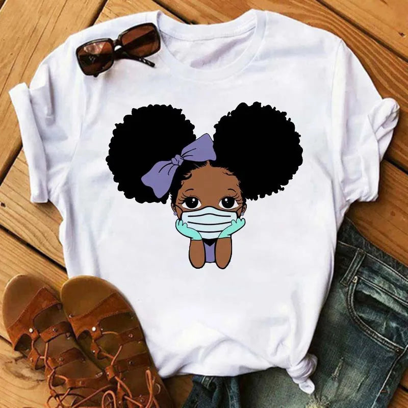 TAMBREET Maycaur Fashion Women Black Girl Print Magic T Shirt Summer Short Sleeve Ladies T-shirts 90s Ulzzang Shirt Casual Round Neck Tee